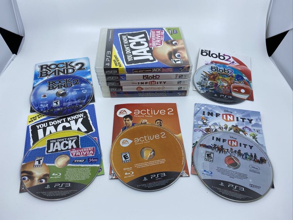 PS3 5 Game Lot Rock Band 2 Disney Infinity Active 2 de Blob 2 You Dont Know Jack